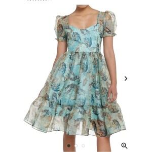 Nwt Hot Topic Sweet Society Dress 4X Birth of Venus Blue Green Voile Puff Sleeve